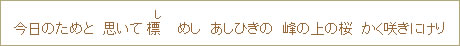 今日のためと 思いて標(し)めし あしひきの 峰の上の桜 かく咲きにけり