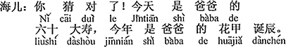 中国語：当たり！今日はお父さんの六十歳の誕生日で、今年はお父さんの還暦です。