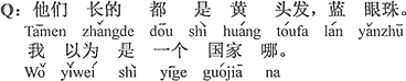 中国語：彼らはみな黄色い髪で、青い目玉。僕は一つの国だと思ったよ。