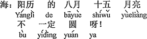 中国語：太陽暦の8月15日はお月様が丸いとは限らない。